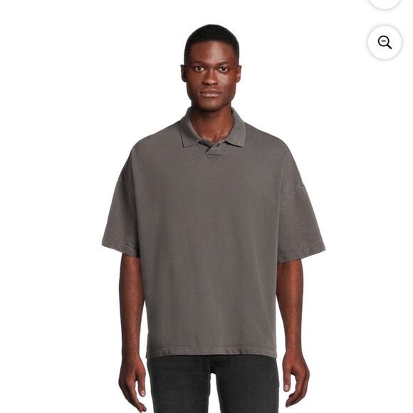 No Boundaries Mens Oversized French Terry Polo Shirt, Size Large Gray NEW Cotton - Picture 1 of 6